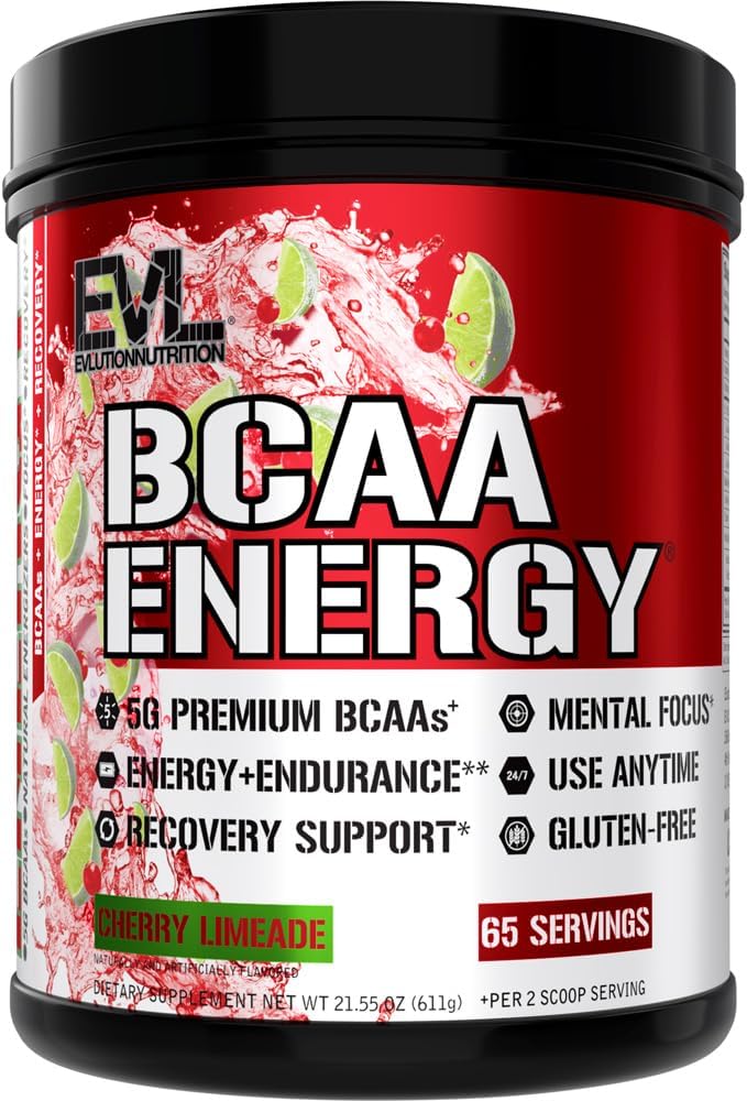 Evlution EVL BCAAs Amino Acids Powder - BCAA Energy Pre Workout Powder for Muscle Recovery Lean Growth and Endurance - Rehydrating Post Workout Recovery Drink with Natural Caffeine - Cherry Limeade