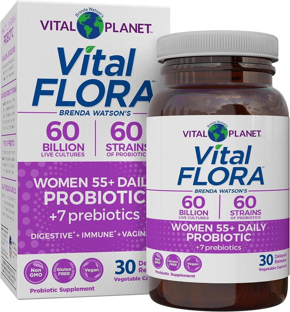 Vital Planet - Vital Flora Women Over 55 Daily Probiotic, 60 Billion CFU, Diverse Strains, Organic Prebiotics, Vaginal and Immune Support, Digestive Health Probiotics for Women 30 Capsules