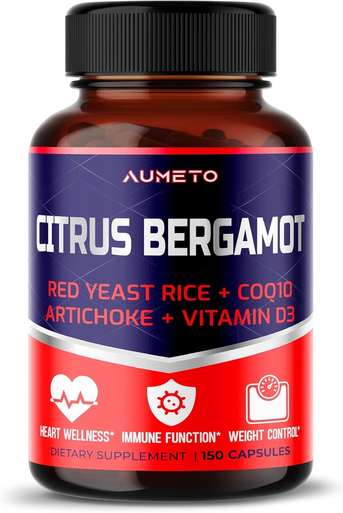 Citrus Bergamot Supplement with Red Yeast Rice, CoQ10, Artichoke, Vitamin D3 - Support Overall Circulation Wellness and Immune System (150 Count (Pack of 1))