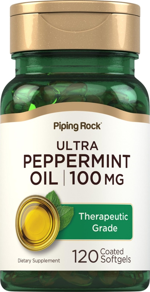 Piping Rock Peppermint Oil Softgel Supplement | 100mg | 120 Pills | Therapeutic Grade Extract | Non-GMO, No Artificial Sweetener, Gluten Free