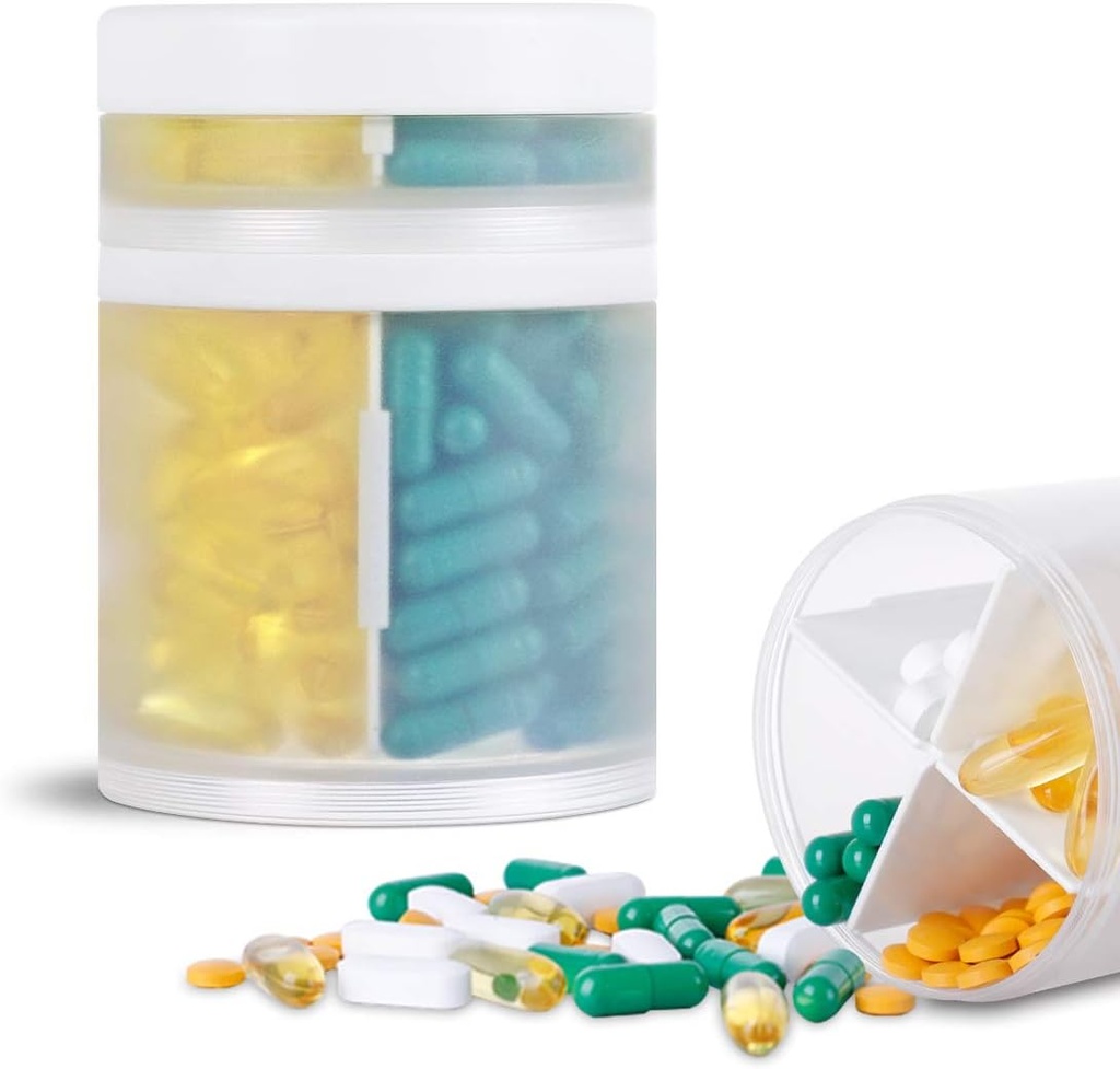 Extra Large Supplement Organizer and Portable Pill Case with 8 Compartments Double Layers Medicine Dispenser Monthly Vitamins Organizers Pill Bottle,Transparent