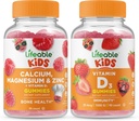 Lifeable Calcium Magnesium & Zinc Kids + Vitamin D Kids, Gummies Bundle - Great Tasting, Vitamin Supplement, Gluten Free, GMO Free, Chewable Gummy