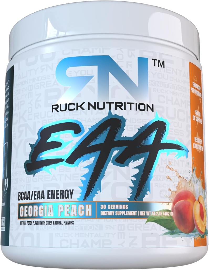 RUCK NUTRITION EAA | Hydration, Energy, and Recovery Supplement | Full Spectrum Essential Amino Acids + BCAAs (30 Servings, Georgia Peach)