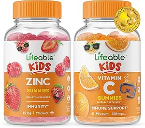 Lifeable Zinc Kids + Vitamin C Kids, Gummies Bundle - Great Tasting, Vitamin Supplement, Gluten Free, GMO Free, Chewable Gummy