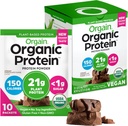 Orgain Organic Vegan Protein Powder, Creamy Chocolate Fudge - 21g Plant Protein, 6g Prebiotic Fiber, Low Carb, No Lactose Ingredients, No Added Sugar, Non-GMO, For Shakes & Smoothies, 10 Travel Packs