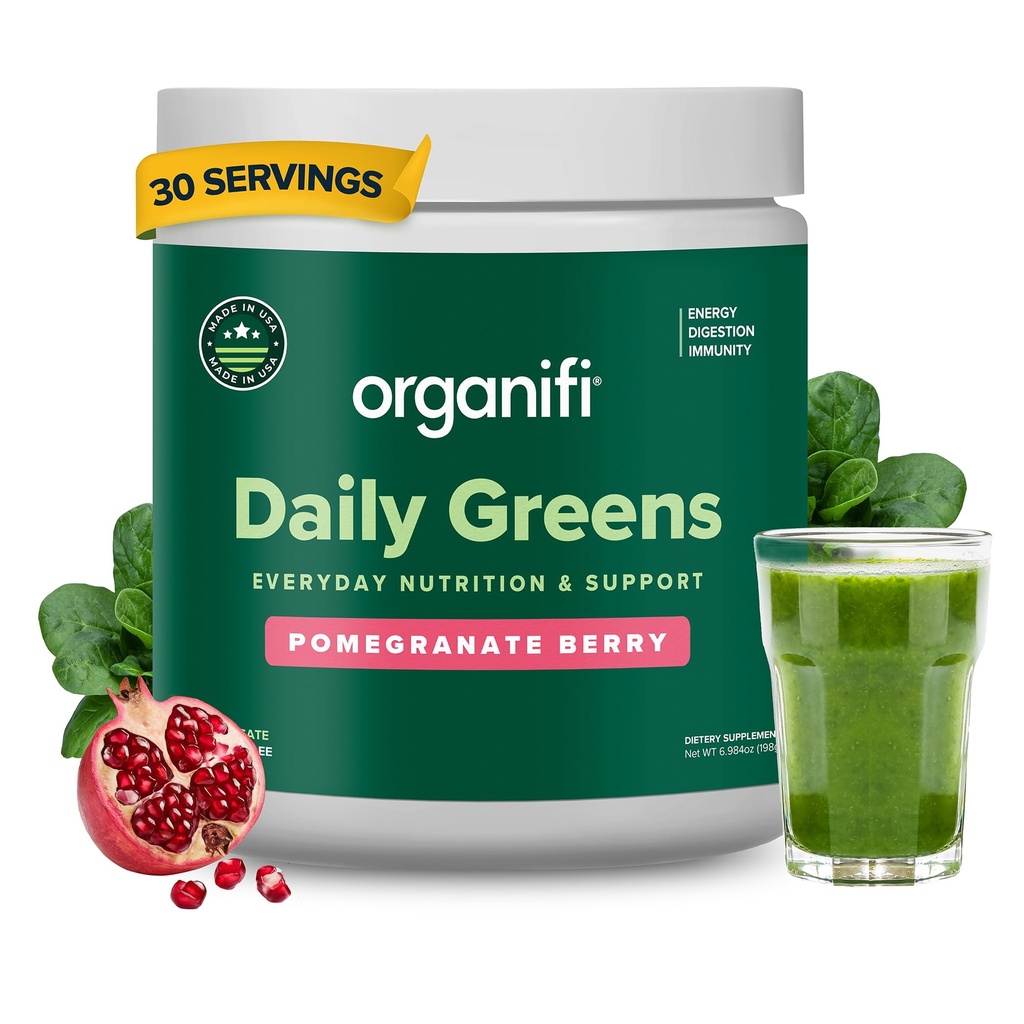 Organifi Daily Greens - Everyday Nutrition and Support - Greens Powder for Energy, Digestion, and Immunity, 30 Servings