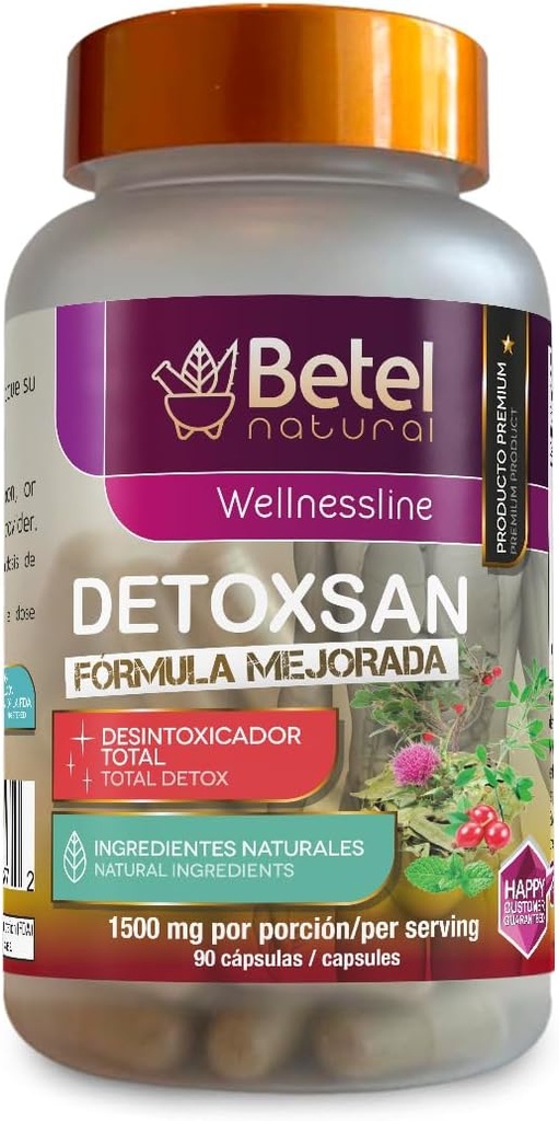 Betel Natural Detoxsan Capsules Total Detox Cleanse Healthy Liver and Colon - 1500 mg per Serving