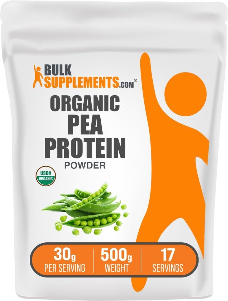 BulkSupplements.com Organic Pea Protein Powder - Plant Based & Vegan Protein Powder - Unflavored & Gluten Free, 30g per Serving, 500g (1.1 lbs) (Pack of 1)