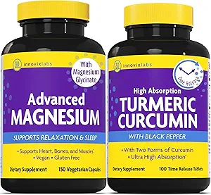 Magnesium & Curcumin Bundle: InnovixLabs Advanced Magnesium (150 Time-Release Capsules) InnovixLabs Turmeric Curcumin (100 Time-Release Tablets). Promotes Relaxation, Bones, Muscle and Immune Health.*