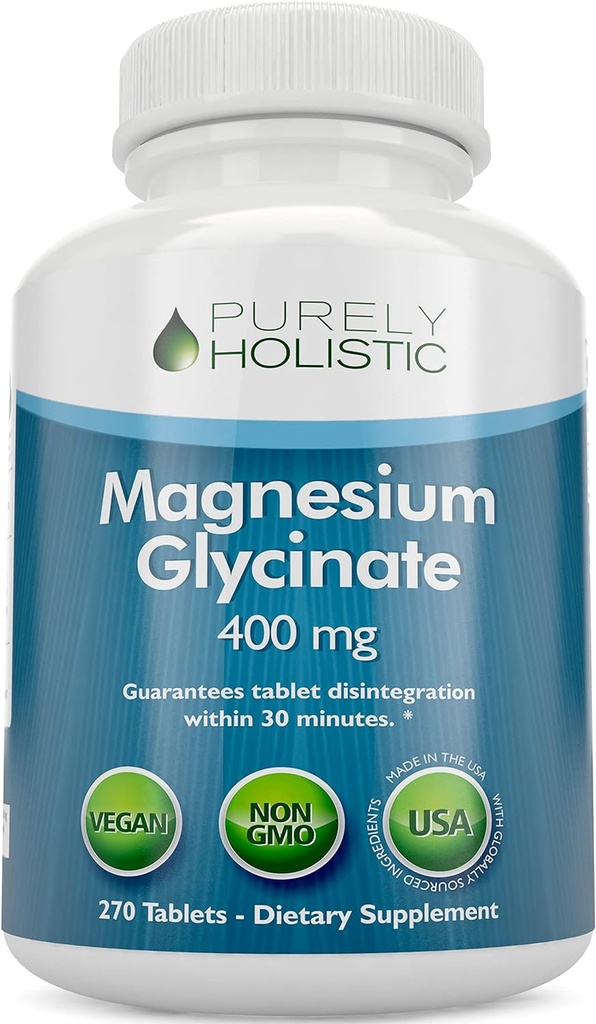 Magnesium Glycinate 400mg - 270 Magnesium Tablets (not Capsules) - 400 mg Elemental Magnesium - Highly Bioavailable - Vegan and Vegetarian - for Improved Sleep, Stress Relief & Cramp Defense