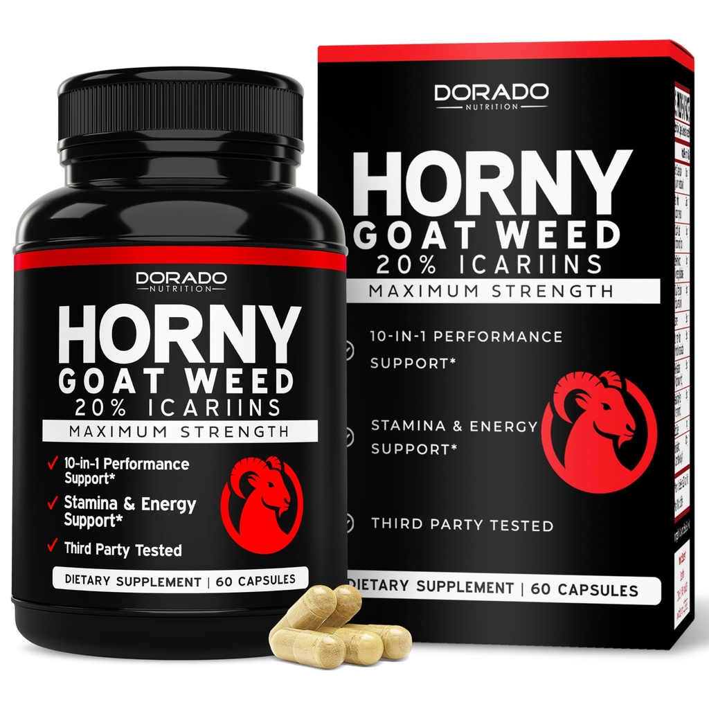 Horny Goat Weed For Men and Women - [20% Icariins Max Strength] - Stamina, Endurance, Circulation, Joint & Back Support - Maca Root, Ginseng, Yohimbine, Tribulus, L-Arginine - USA Made - 60 Count