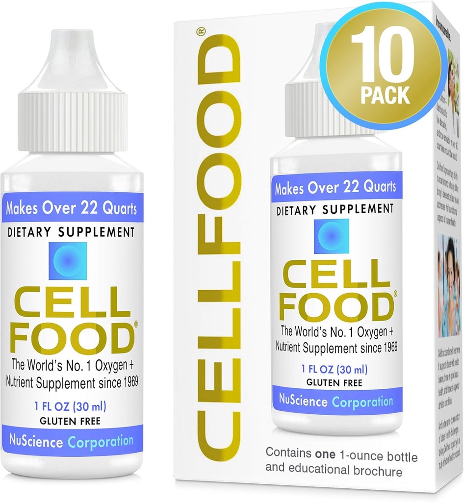 Cellfood Oxygen Boost - 1 fl oz, 10 Pack - Liquid Oxygen Supplement for Lymphatic Drainage, Altitude Sickness, Jet Lag, Fatigue, Headaches & Energy - Gluten Free, Cert. Kosher
