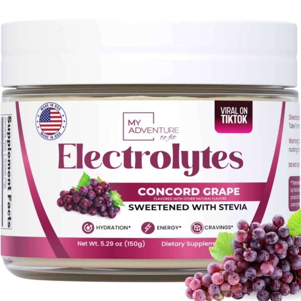 Zero Sugar - Concord Grape Electrolytes Powder - Very Refreshing Hydration - Caffeine Free Energy with All Natural Ingredients - Vegan, Keto & Paleo - Sugar Free Electrolytes Drink Mix - 30 Servings