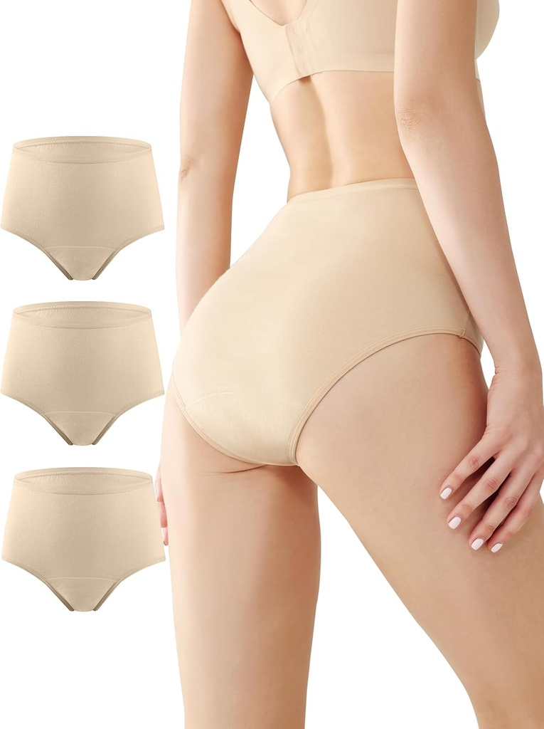 BATTEWA Incontinence Underwear for Women,Leak Proof Underwear Washable Absorbency Cotton Panties Bladder Leakage Protective 50ML(Beige,2X-Large,3-Pack)