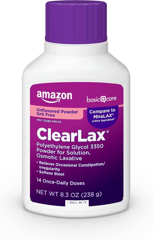   Basic Care ClearLax, Polyethylene Glycol 3350 Powder for Solution, Osmotic Laxative, Unflavored, 8.3 ounce (Pack of 1)