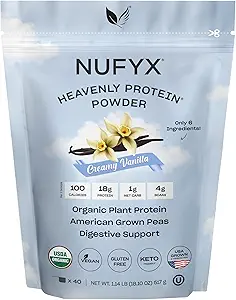 NUFYX® • Heavenly Protein® Powder • World’s Finest 100% Organic American Grown Peas • Vegan • Gluten Free • Low Carb (Creamy Vanilla, 40 Scoops)