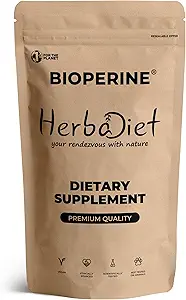 Herbadiet Bioperine Powder | Black Pepper Extract Powder Piperine 95% by HPLC | Bioavailability Enhancer, Boosts Nutrients Uptake | Gluten Free, Non-GMO Bulk Supplement (14 gram/ 0.5 oz)