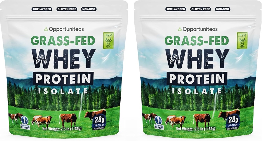 Opportuniteas Grass Fed Whey Isolate Protein Powder - Unflavored 28g Protein Powder Without Artificial Sweeteners, Hormone-Free Cows, Non GMO - 5lb