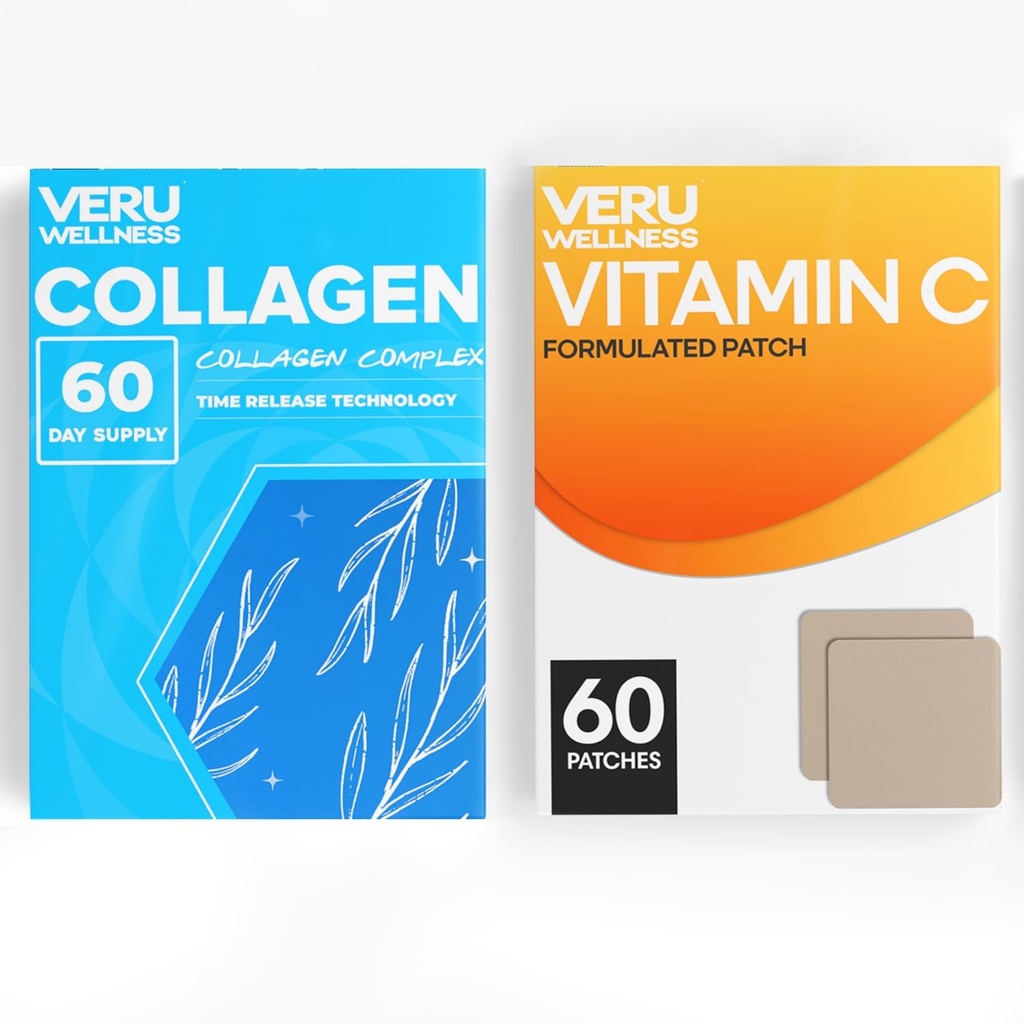 Veru Wellness Anti Aging Duo Lifestyle Patches Collagen C - Self Adhesive Time Release Topical Patch, 8-10 Hours (60 Day Supply)