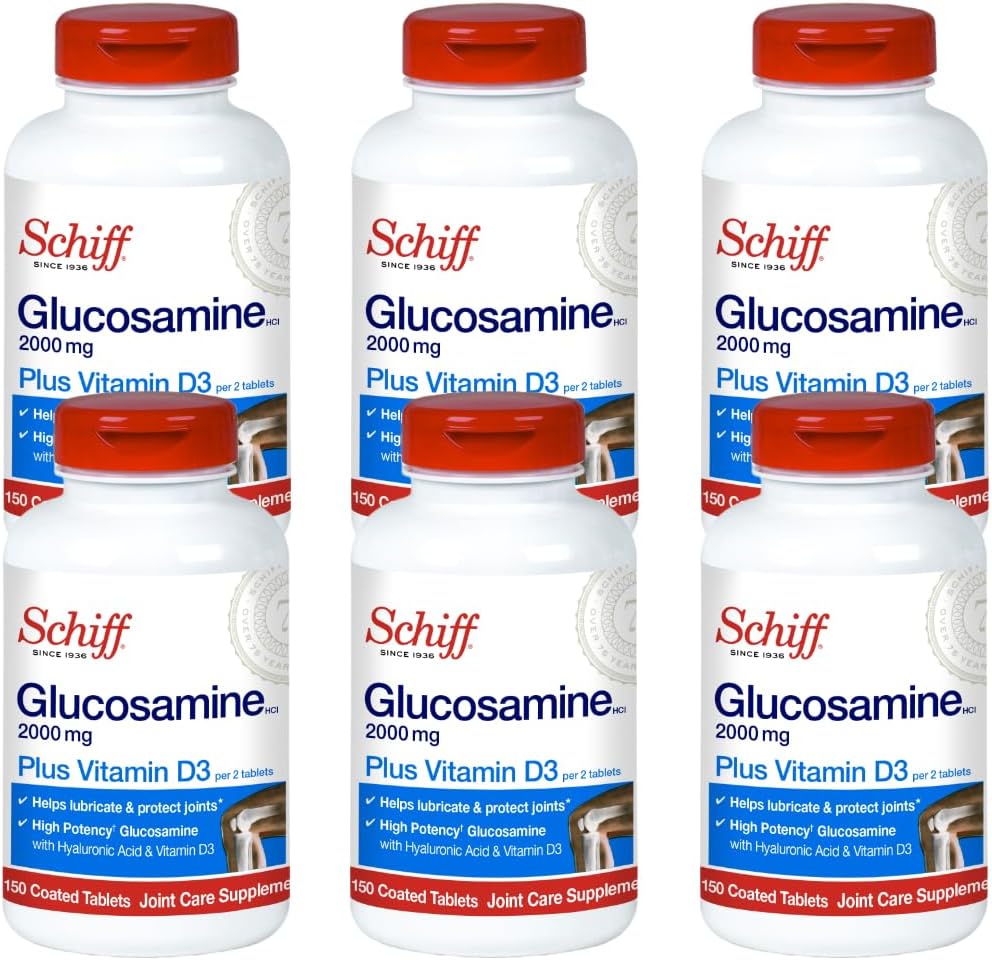 Schiff Glucosamine 2000mg with Vitamin D3 and Hyaluronic Acid, 150 tablets - Joint Supplement (Pack of 6)