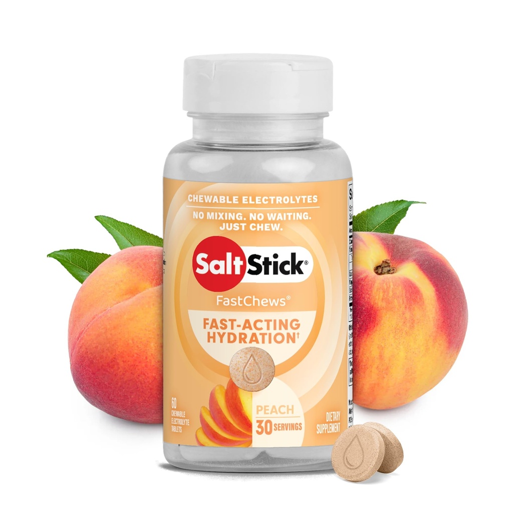 SaltStick Electrolyte FastChews - 60 Peach Chewable Electrolyte Tablets - Salt Tablets for Runners, Sports Nutrition, Electrolyte Chews for Hydration