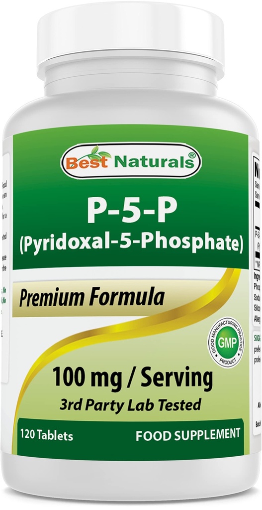 Best Naturals P5P Vitamin B6 (Pyridoxal 5 Phosphate) 100 mg/Serving - 120 Tablets - an Active Form of Vitamin B6.
