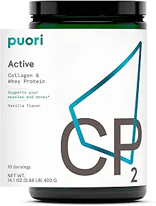 Puori Whey Protein Powder with Collagen, CP2 Active, Pasture Raised, Grass-Fed & Non-GMO - 100% Natural and Pure for Muscle Growth - 14.8G Protein 0.88lbs
