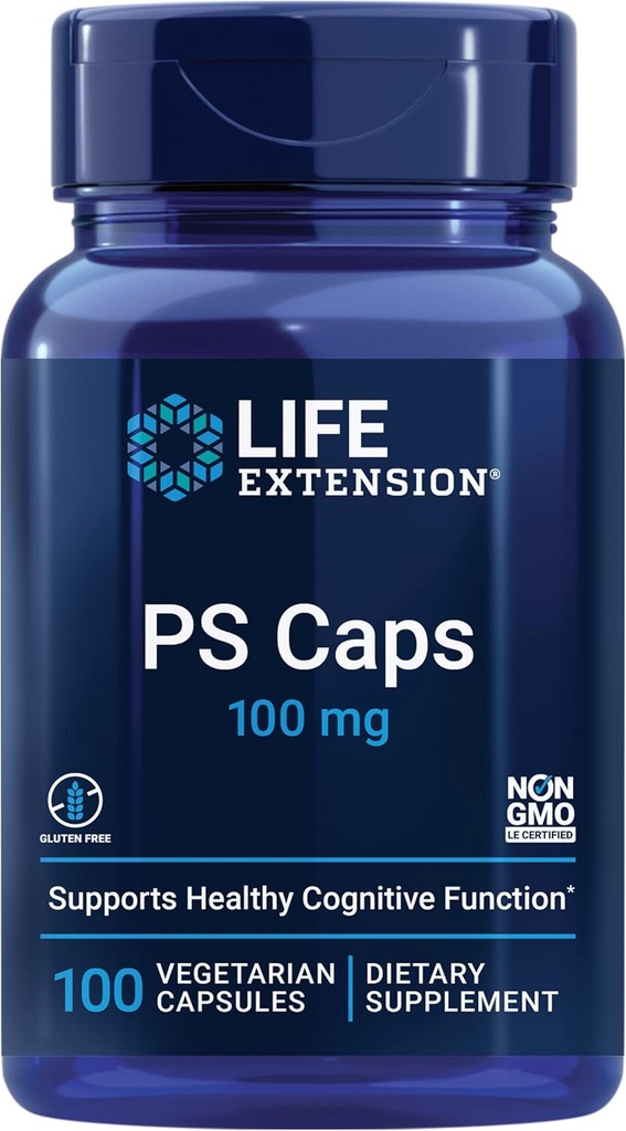 Life Extension PS Caps, phosphatidylserine, for Cognitive Performance, Gluten-Free, Non-GMO, Vegetarian, 100 Capsules