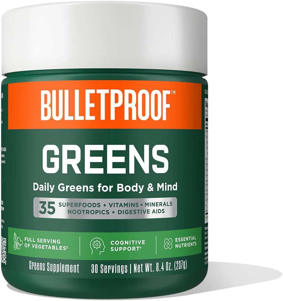 Bulletproof Greens, 8.4 Ounces, Daily Greens Powder with Superfoods and Nootropics, Full Serving of Vegetables, Essential Nutrients