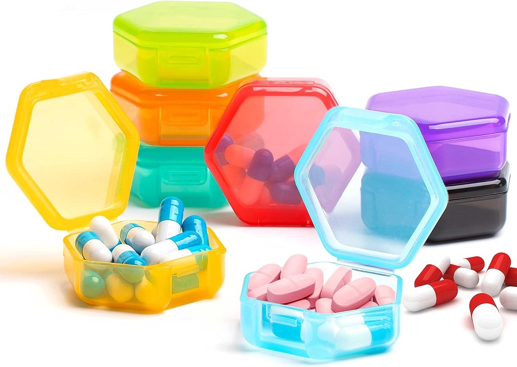 [8 Pack] Small Pill Organizer, Travel Pill Box Portable BPA Free Mini Pill Case for Pocket, Pills Medication & Vitamins Holder (Vivid Colors)