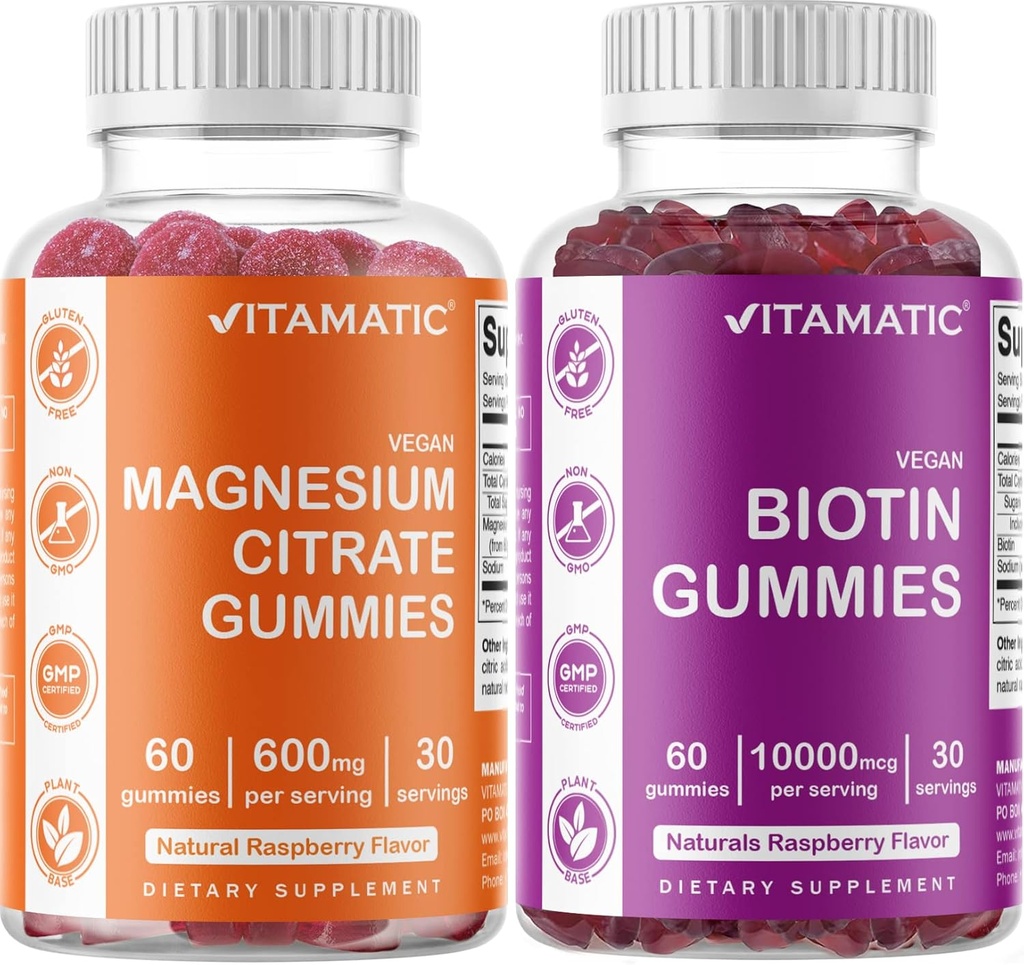 Vitamatic Magnesium Gummies & Biotin Gummies - 60 Vegan Count Each