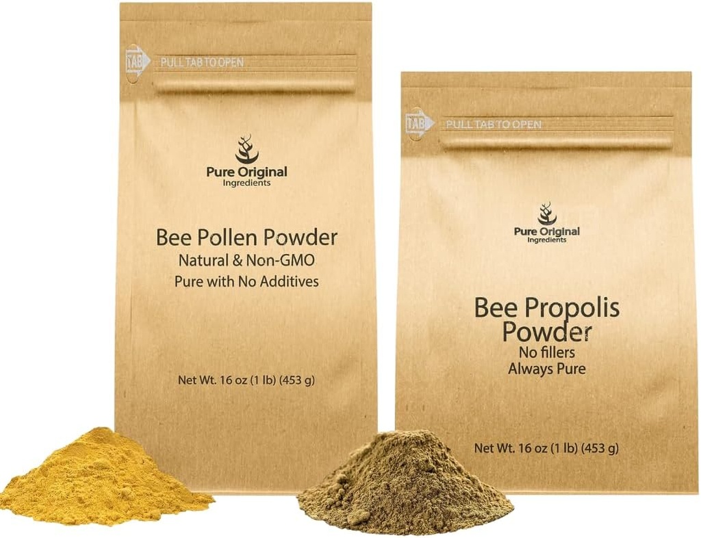 PURE ORIGINAL INGREDIENTS Bee Pollen Powder and Bee Propolis Powder Bundle, 1 lb Each, No Fillers, Lab Verified