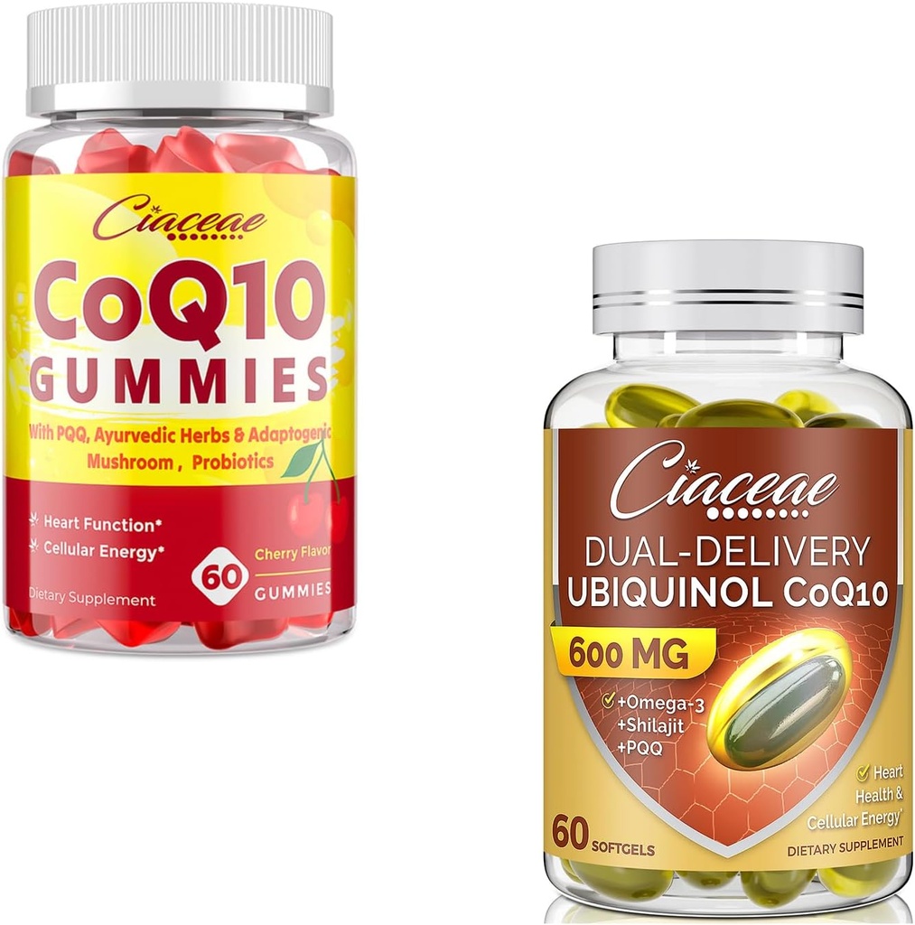 Ubiquinol CoQ10 600 MG 60 Softgels Bundle with CoQ10 Gummies 400 MG 60 Count