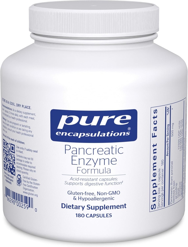 Pure Encapsulations Pancreatic Enzyme Formula - Digestive Enzymes for Digestion - Strengthens Gut Health* - Targeted Delivery Capsules - Gluten Free & Non-GMO - 180 Capsules