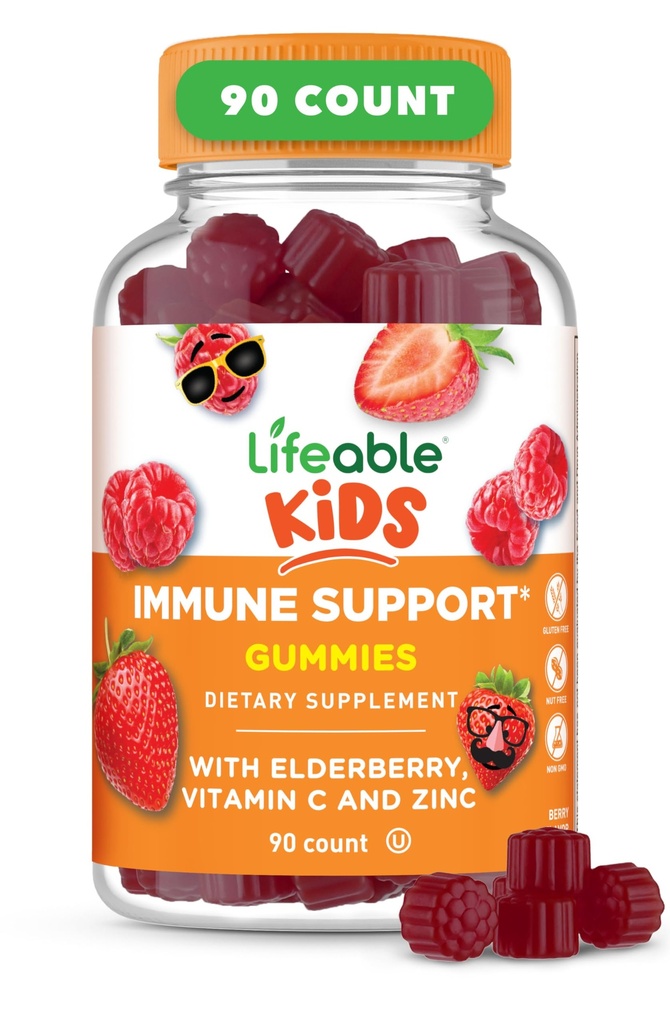 Lifeable Kids Immune Support Gummies | Elderberry Vitamin C and Zinc | Great Tasting Immune Support Supplement Elderberry Gummies for Kids | Kids Elderberry Gummies for Boys, Girls | 90 Gummies