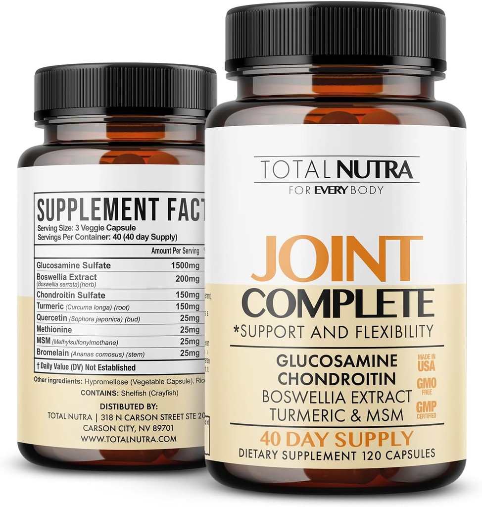 Glucosamine Chondroitin MSM Turmeric 2100mg – Joint Complete Capsules, Advanced Strength Joint Support Supplement for Adults Hands Back Knee Mobility – Bone & Joint Health Supplements for Men & Women