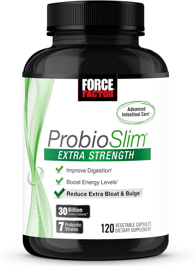 FORCE FACTOR ProbioSlim Extra Strength Probiotics for Women and Men with 30 Billion CFUs of Probiotics for Digestive Health, Bloating Relief, and Gut Health, with Prebiotic Fiber, 120 Capsules