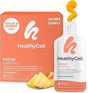 Healthycell Focus & Recall, Daily Liquid Brain Supplement for Focus & Memory - Nootropics Supplement for Concentration & Alertness with L-Theanine, Omega-3 & Taurine - 30 Gel Packs