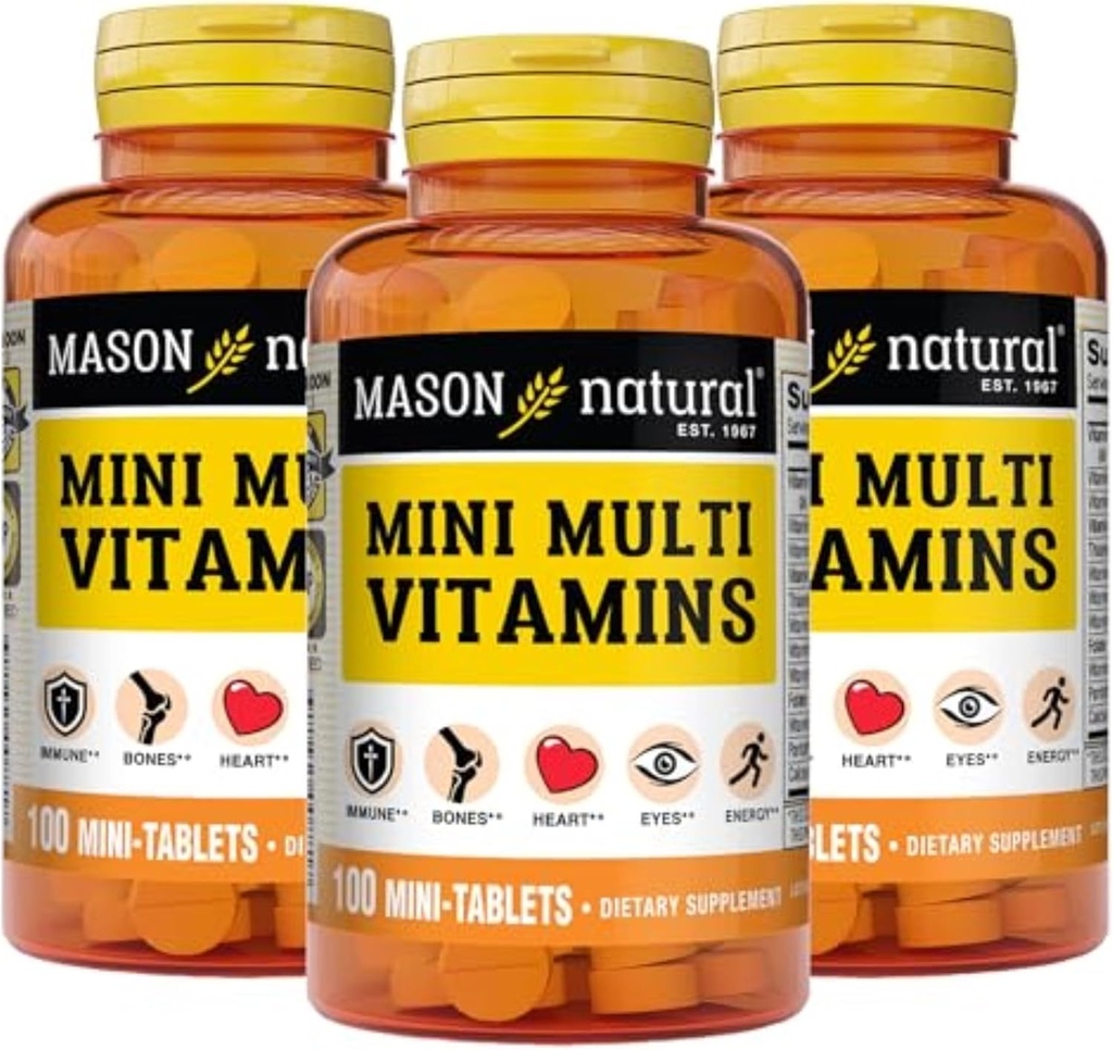 MASON NATURAL Mini Multi Vitamins, Vitamins A, C, D3, E, B1, B2, B3, B6, B12, Folate and Calcium for Overall Health, 300 Day Supply