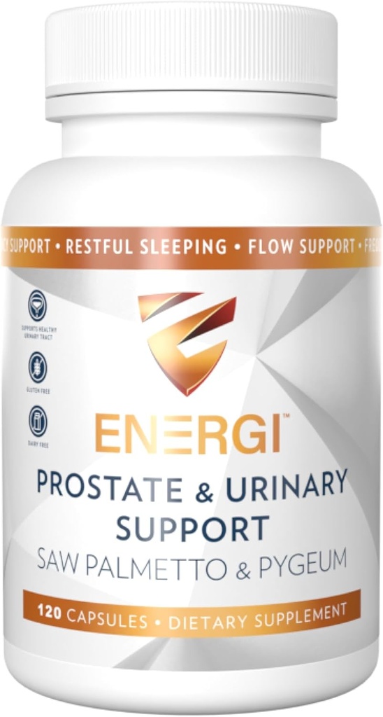 ENERGI Prostate Support Supplement with Saw Palmetto for Men & Women, 200mg Saw Palmetto, 100mg Pygeum Supplement, Pumpkin Seed, Prostate Health Supplements, 120 Capsules