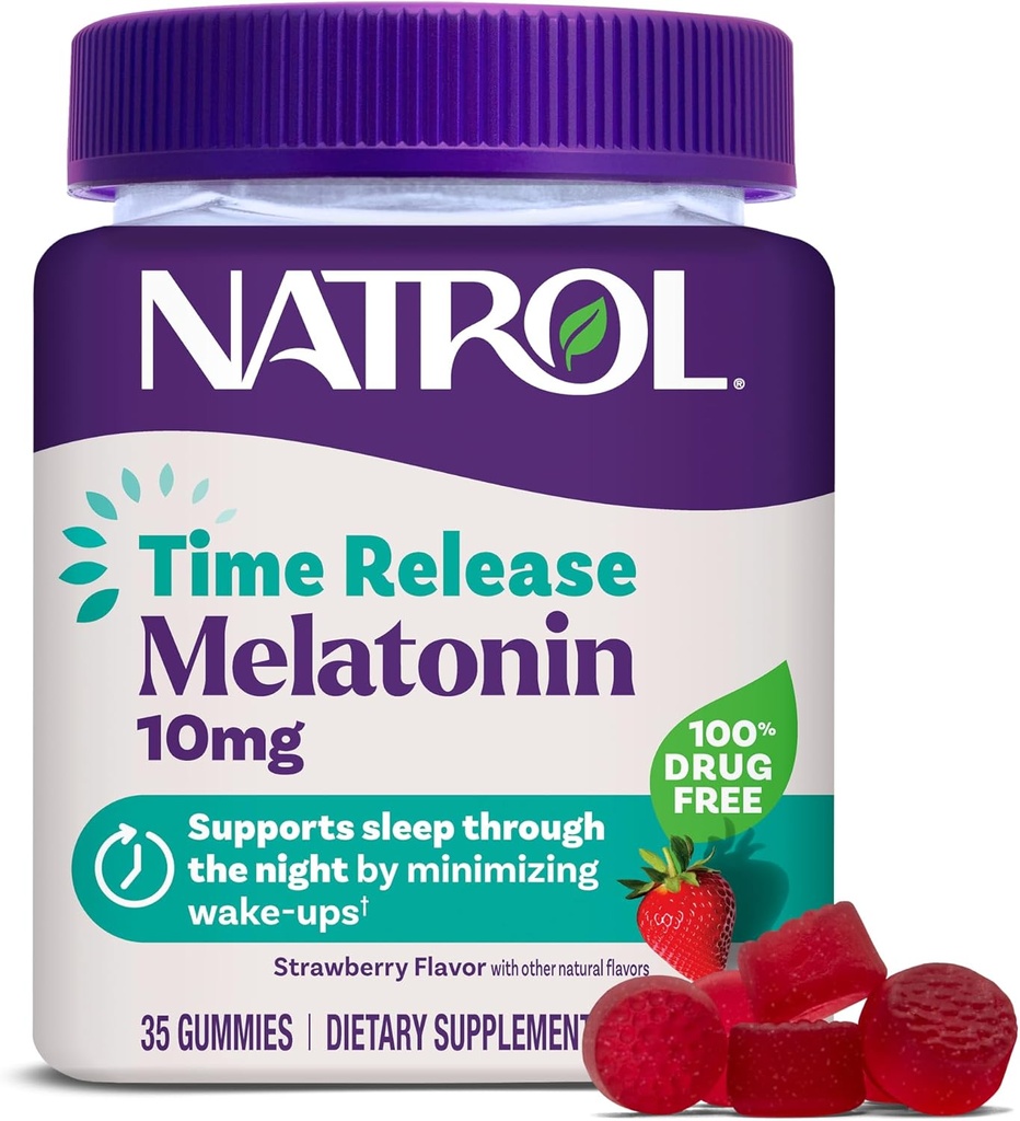Natrol 10 mg Melatonin Gummies, Time Release Sleep Gummies for Adults, Minimize Wake Ups, Strawberry-Flavored, 35 Count, 35 Day Supply