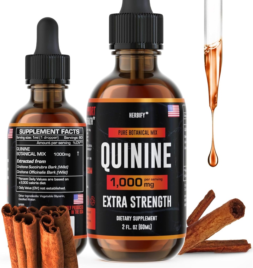 HERBIFY Quinine Tincture - Quinine Liquid Extract for Healthy Digestion & Leg Cramp - Quinine Cinchona Supplement for Better Absorption - US Made Product - for Men & Women 2oz (60ml)