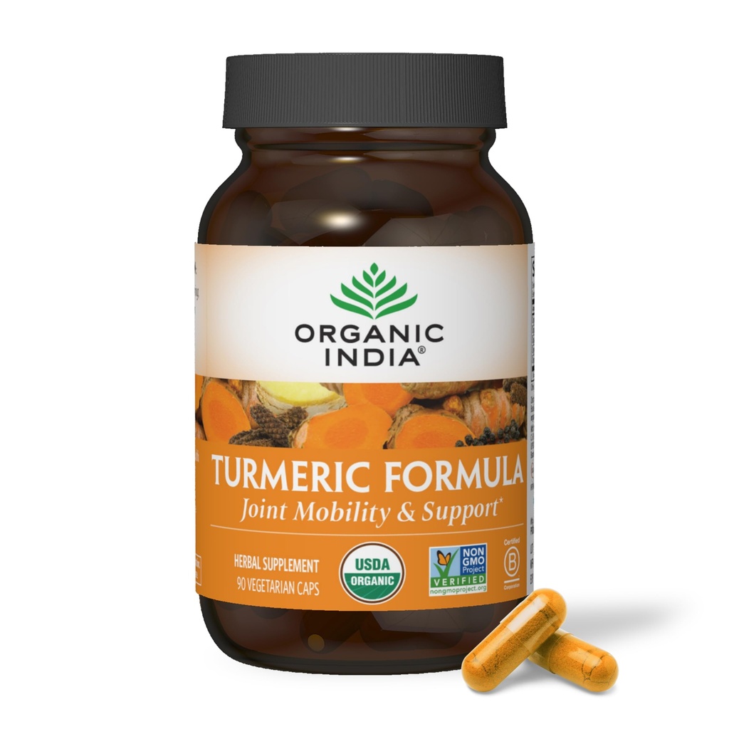ORGANIC INDIA Turmeric Curcumin Herbal Supplement - Joint Mobility & Immune System Support, Healthy Inflammatory Response, Whole Root Supplement, Organic Trikatu, USDA Certified Organic - 90 Capsules
