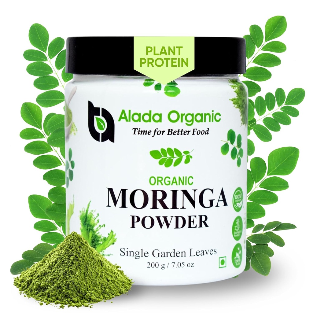 Moringa Powder Organic Certified Moringa Leaf Powder, Moringa Oleifera - Rich in Antioxidants and Immune Vitamin, Superfoods for Moringa Tea, Moringa Drink, India Grown, Vegan -7.05 OZ
