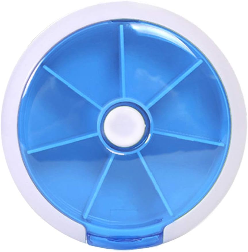 INVODA Rotating Weekly Pill Dispenser 7 Day 3 Times Medicine Pill Planner with 7 Compartments (Blue)