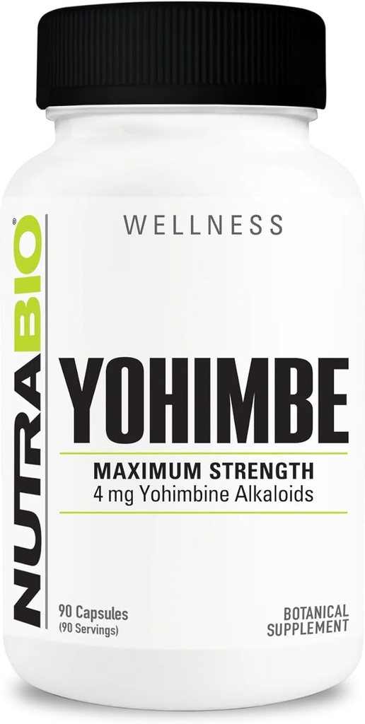 NutraBio Yohimbe (4mg)- Yohimbe Supplement for Men and Women- Yohimbe Bark Extract- 4mg- 90 Vegetable Capsules