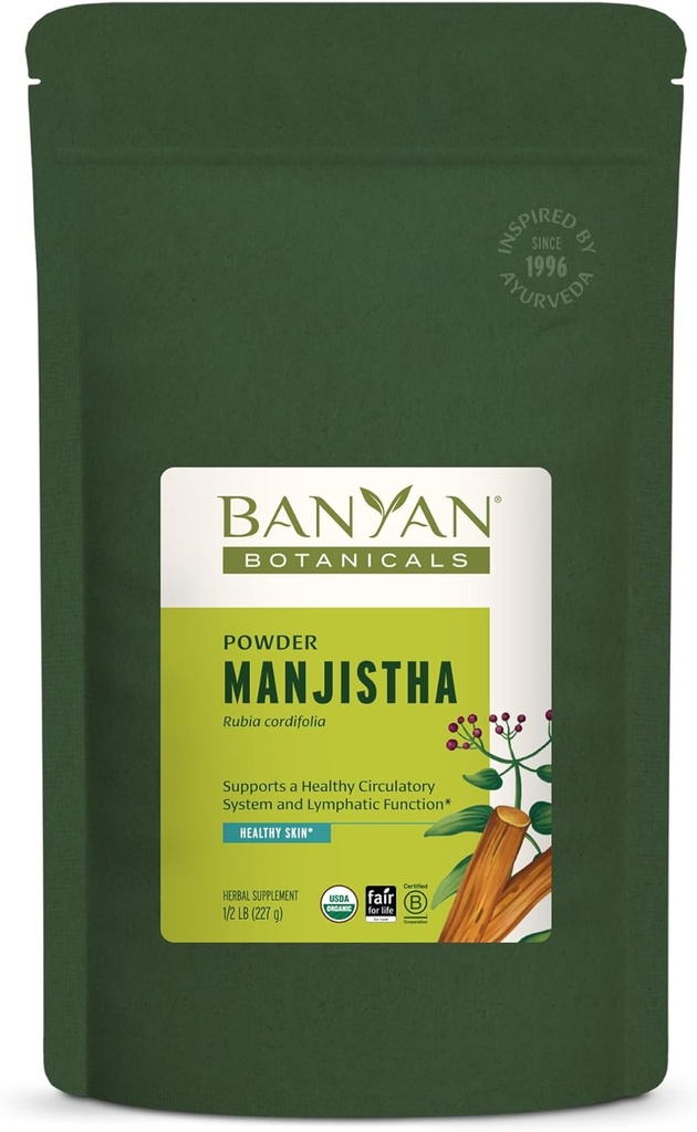 Banyan Botanicals Manjistha Powder – Organic Manjistha Supplement – Ayurvedic Blood Cleanse & Lymphatic System Support* – ½ lb. – Non-GMO Sustainably Sourced Certified Fair for Life Fair Trade
