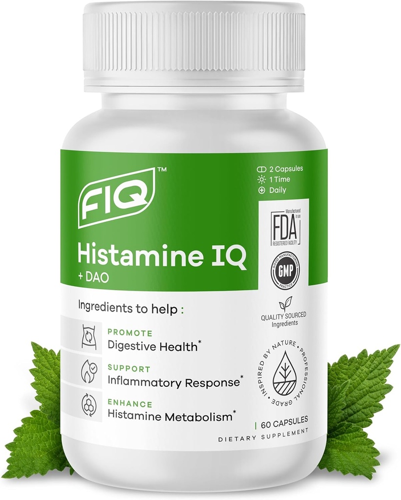 FIQ - Histamine IQ - Diamine Oxidase Supplement - DAO Supplements Histamine Blocker - Histamine & Immune Support - 60 Capsules