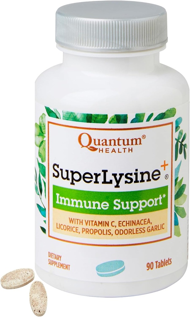 Quantum Health SuperLysine+ Advanced Formula Immune Support Supplement Lysine 1500 mg, Vitamin C Echinacea Licorice Bee Propolis & Odorless Garlic Daily Wellness Blend for Women & Men - 90 Tablets