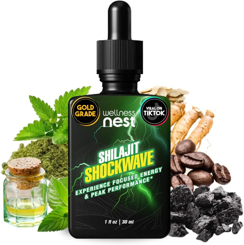 Wellness Nest Shilajit Shockwave Drops: Energy Drops, Focus Drops - Pure Himalayan Shilajit with Natural Tulsi, Panax Ginseng, Peppermint, Japanmint Supercharge Your Day - 30 Servings